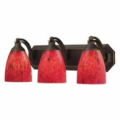 Outlet 🔔 Transitional Elk Lighting Bath And Spa 570-3 Bathroom Vanity Light With Fire Red Glass ❤️
