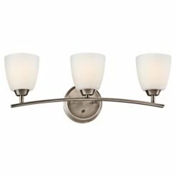 Hot Sale 😀 Transitional Kichler 45361BPT Granby 3-Light Bathroom Vanity Light Bar - 32.71W In. Brushed Pewter ⭐