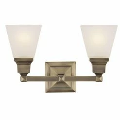 New 😍 Livex Lighting Modern / Contemporary Livex Mission 1032-01 2-Light Bathroom Wall Light 9.5H In. Antique Brass 🔥
