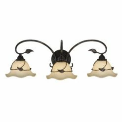 Buy 🛒 Traditional Vaxcel Vine 3-Light Vanity Light With Amber Flake Glass - 27.5W In. Oil Shale 🥰
